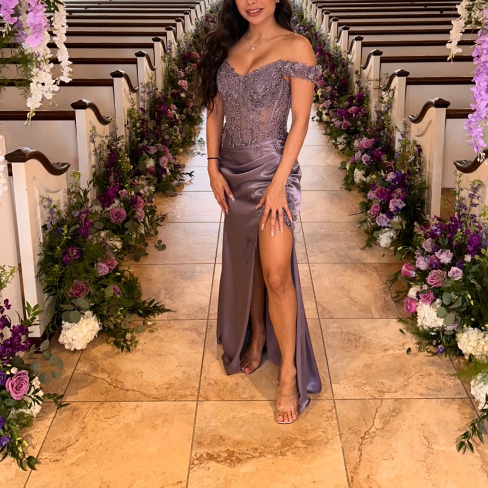 Elegant Purple Off-Shoulder Gown